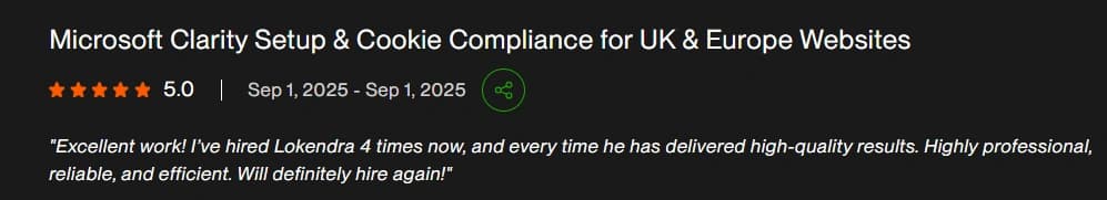 Upwork verified client review 10