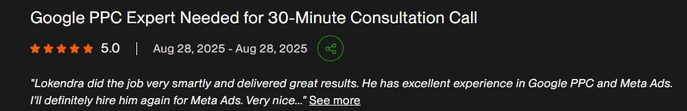 Upwork verified client review 13
