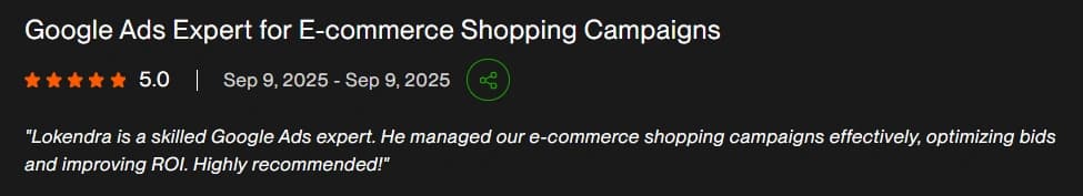 Upwork verified client review 5