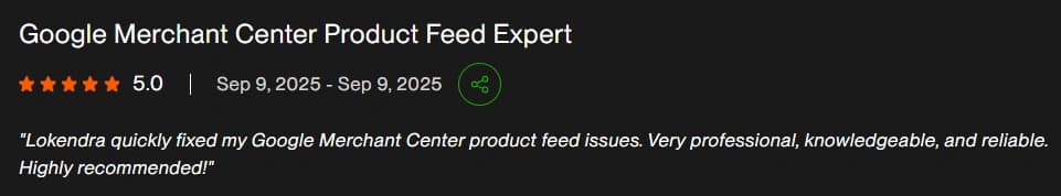 Upwork verified client review 8
